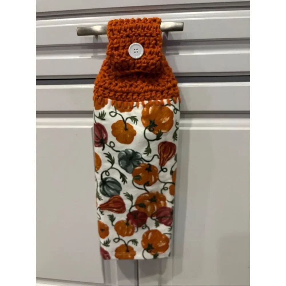 Crochet Top Kitchen Towel-Variety pumpkins white button